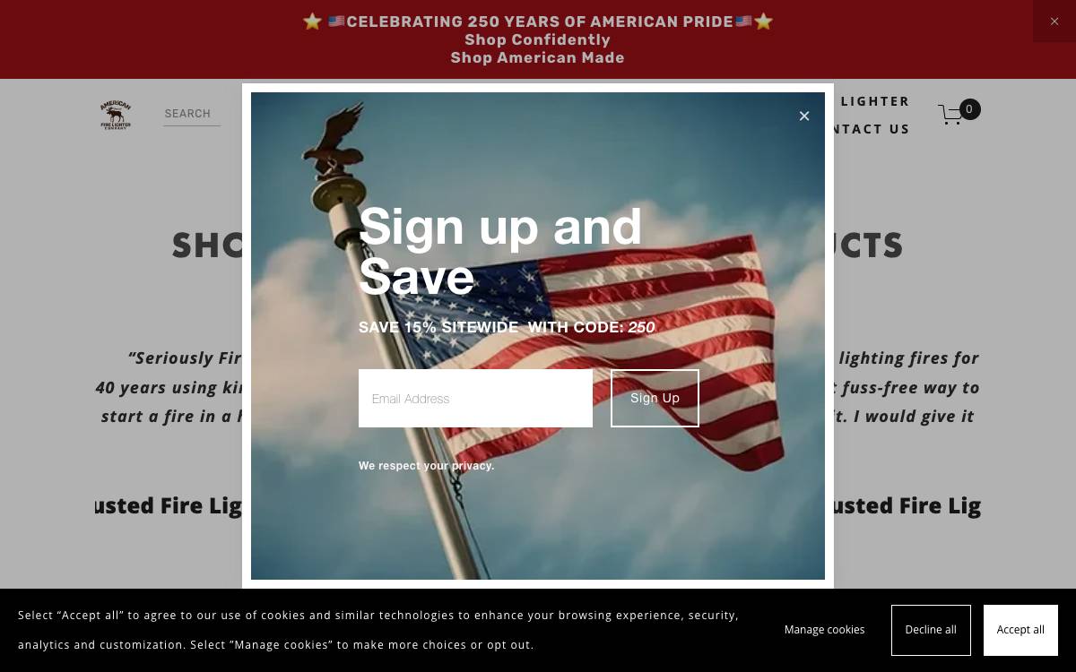 Screenshot of the website reached at americanfirelighter.com