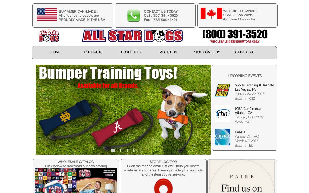Screenshot of the website reached at allstardogs.com