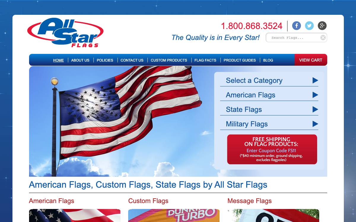Screenshot of the website reached at allstarflags.com