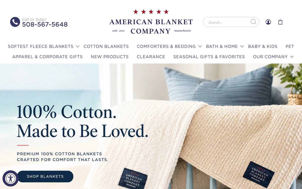 Screenshot of the website reached at americanblanketcompany.com