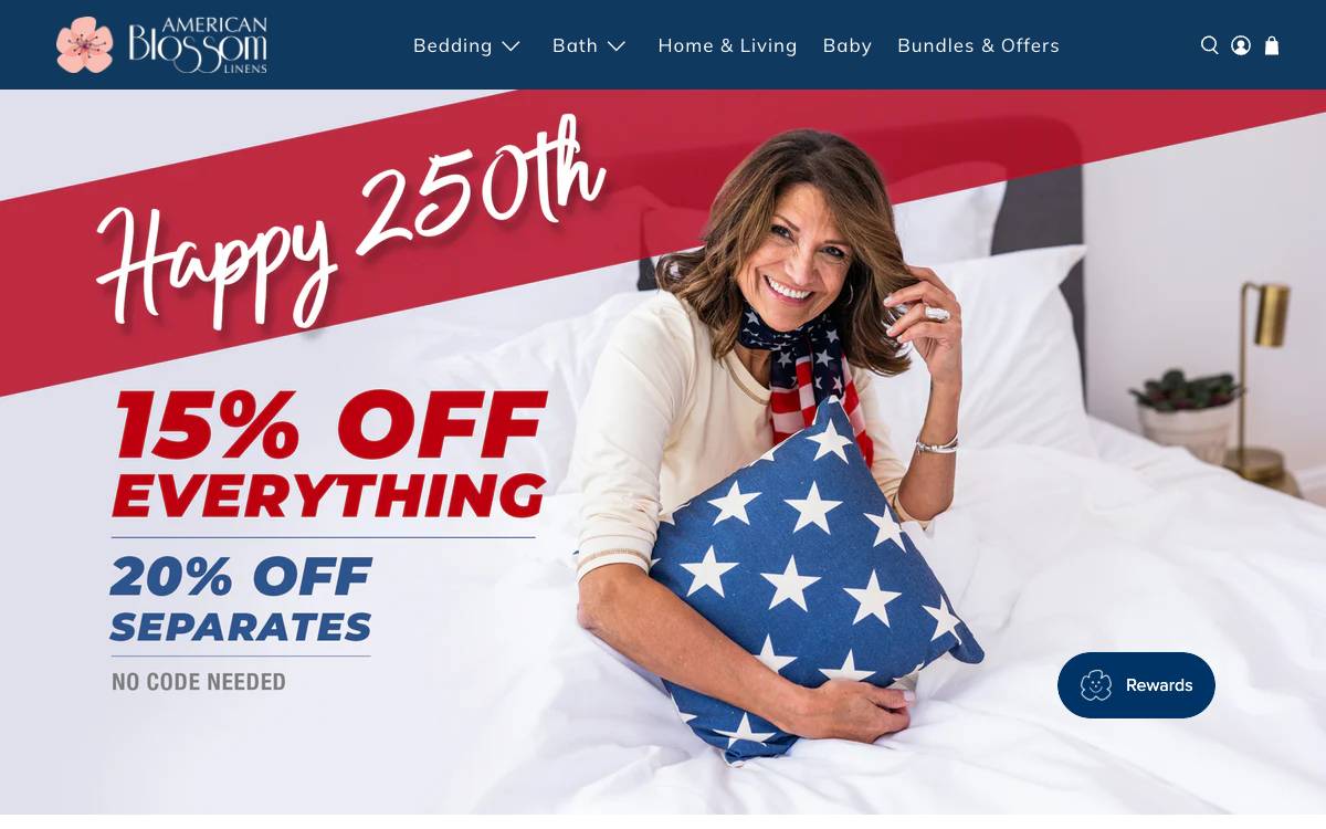 Screenshot of the website reached at americanblossomlinens.com