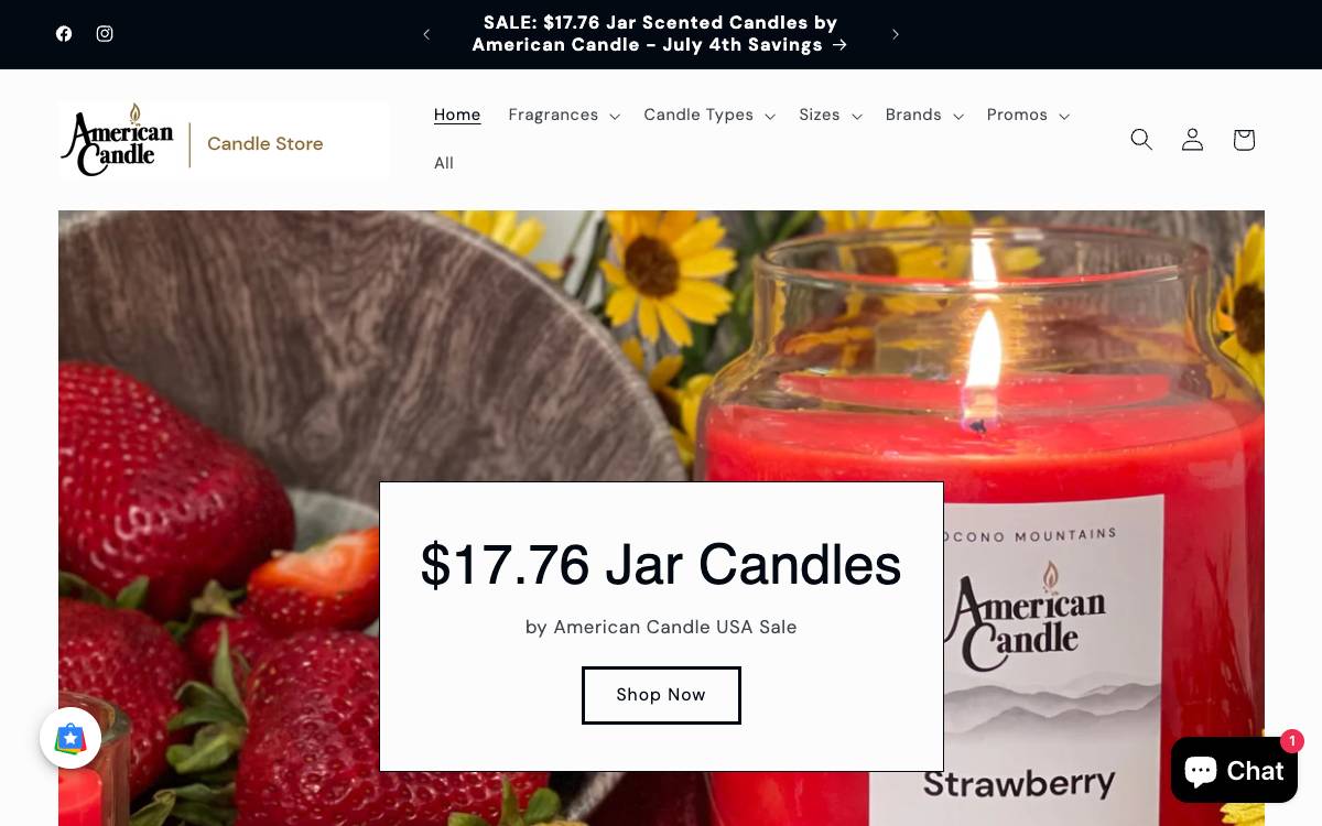 Screenshot of the website reached at candlestore.com