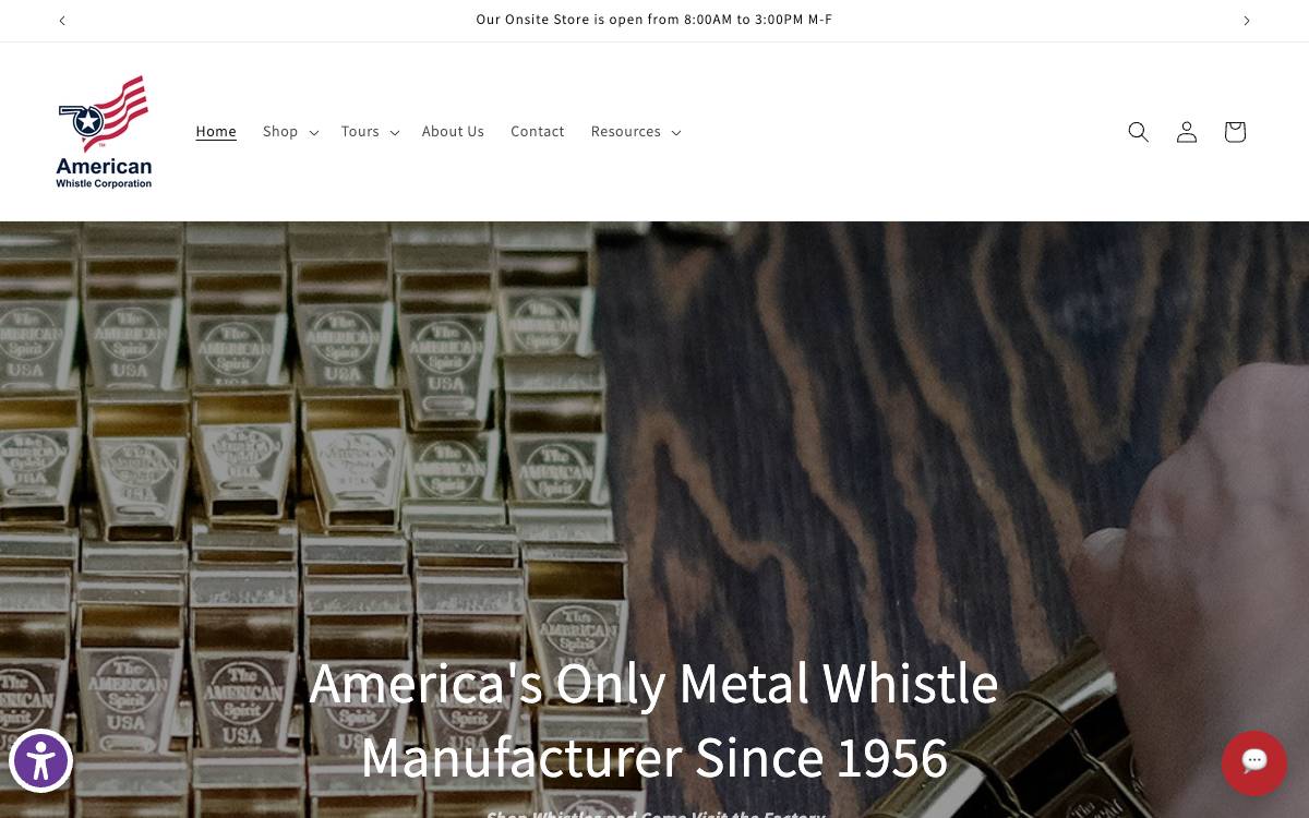 Screenshot of the website reached at americanwhistle.com