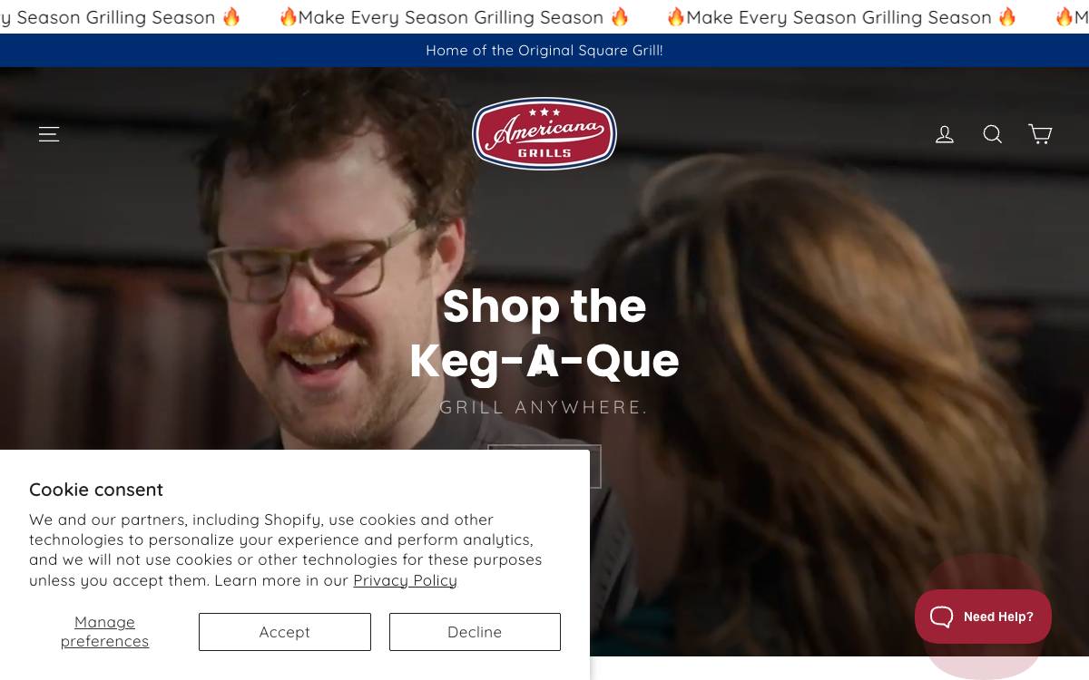 Screenshot of the website reached at americanagrills.com