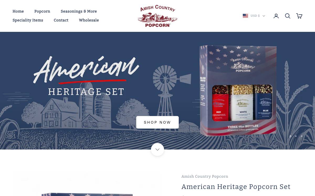 Screenshot of the website reached at amishcountrypopcorn.com