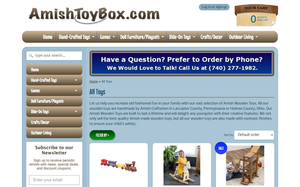 Screenshot of the website reached at amishtoybox.com