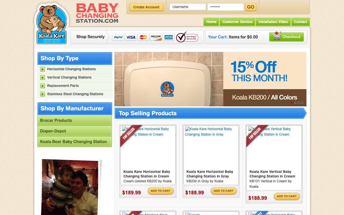 Screenshot of the website reached at babychangingstation.com