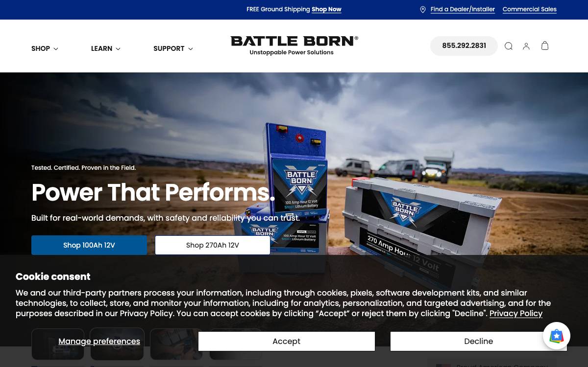 Screenshot of the website reached at battlebornbatteries.com