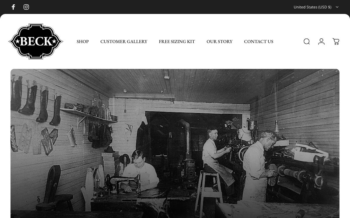 Screenshot of the website reached at beckboots.com