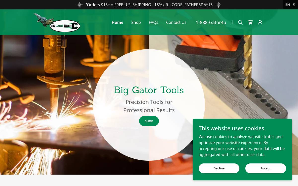 Screenshot of the website reached at biggatortools.com