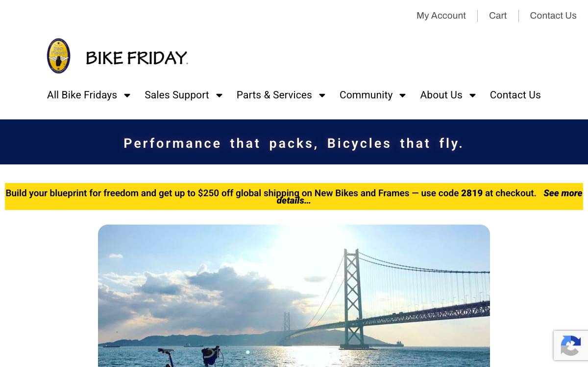 Screenshot of the website reached at bikefriday.com