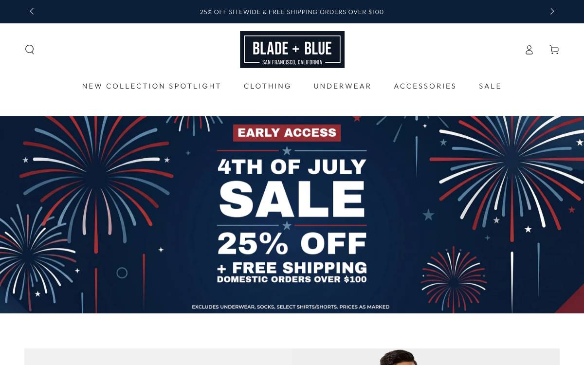 Screenshot of the website reached at bladeandblue.com