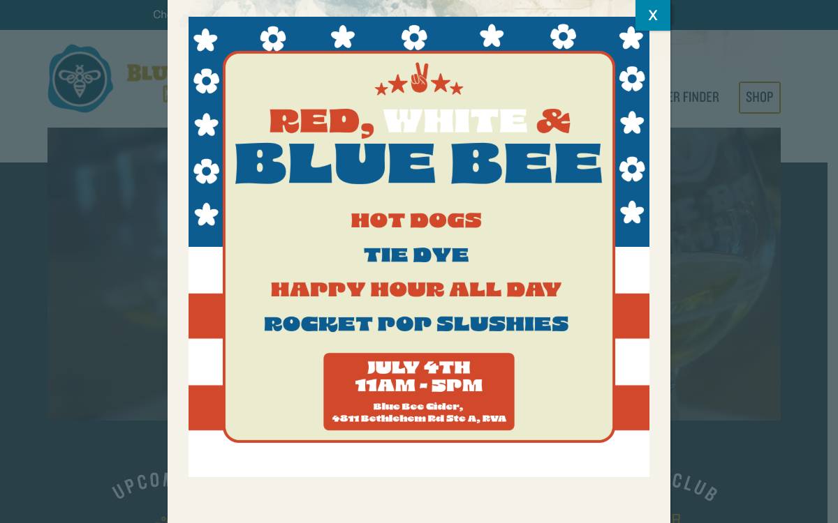 Screenshot of the website reached at bluebeecider.com