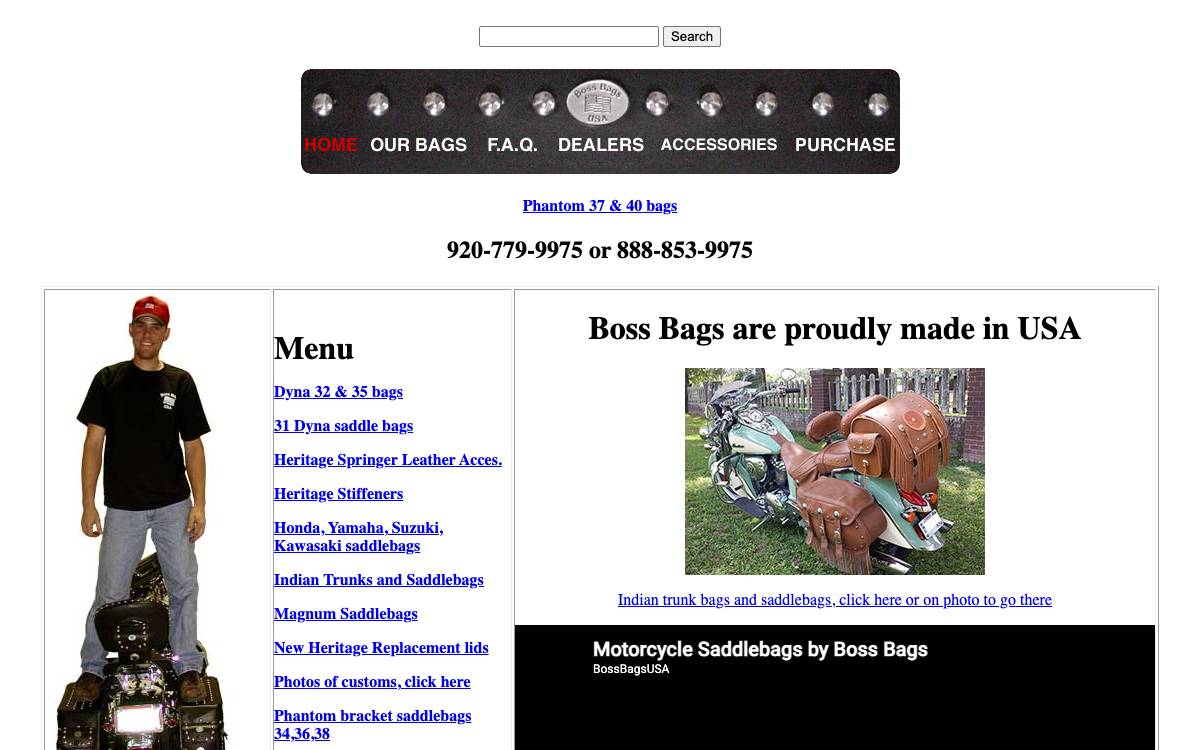 Screenshot of the website reached at bossbags.com