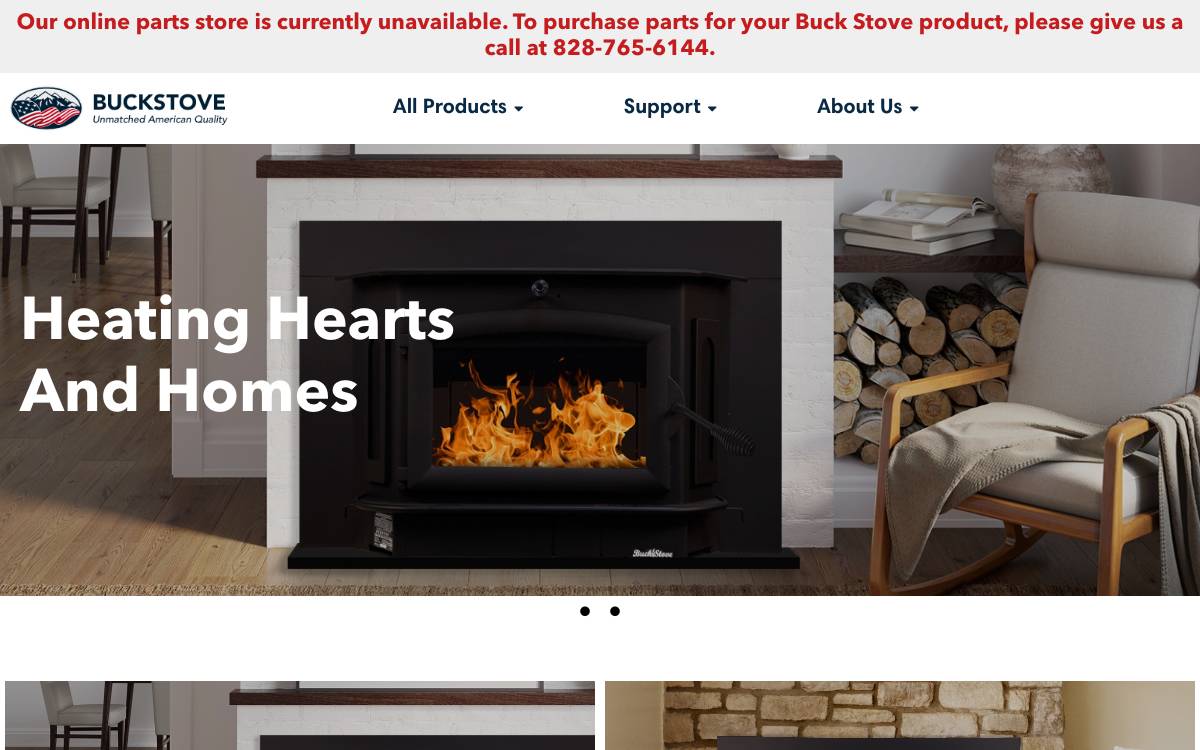 Screenshot of the website reached at buckstove.com
