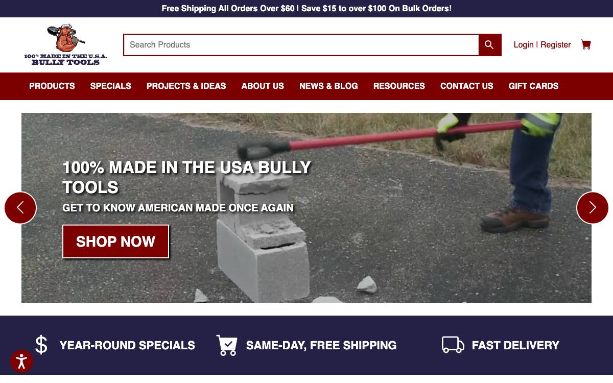 Screenshot of the website reached at bullytools.com