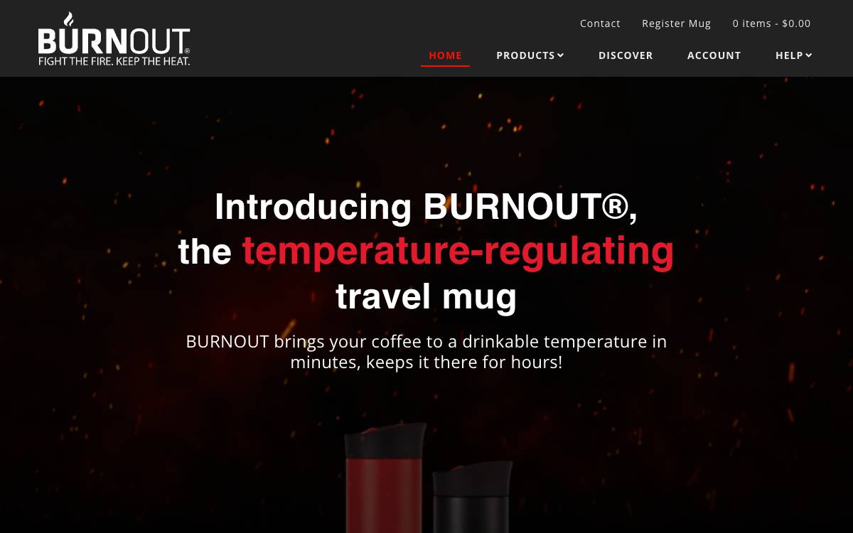 Screenshot of the website reached at burnoutmugs.com