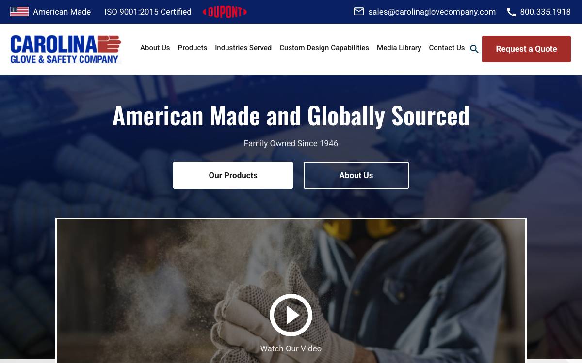 Screenshot of the website reached at carolinaglove.com