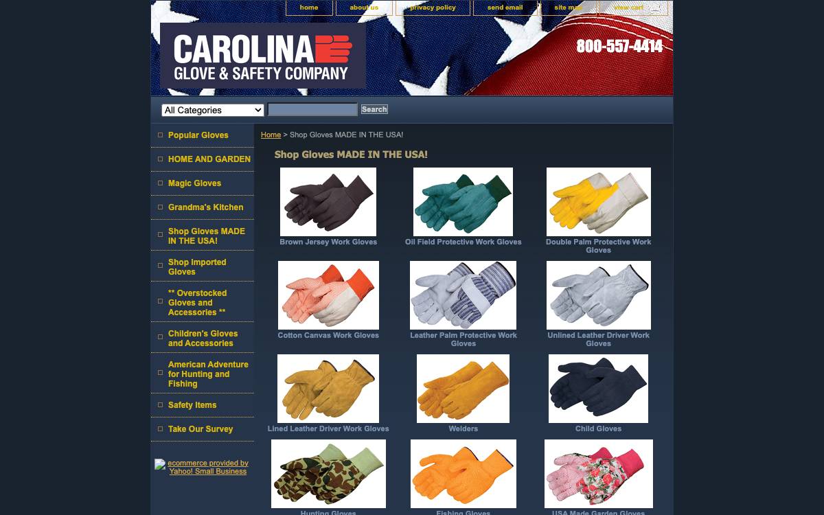 Screenshot of the website reached at store.carolinaglovecompany.com