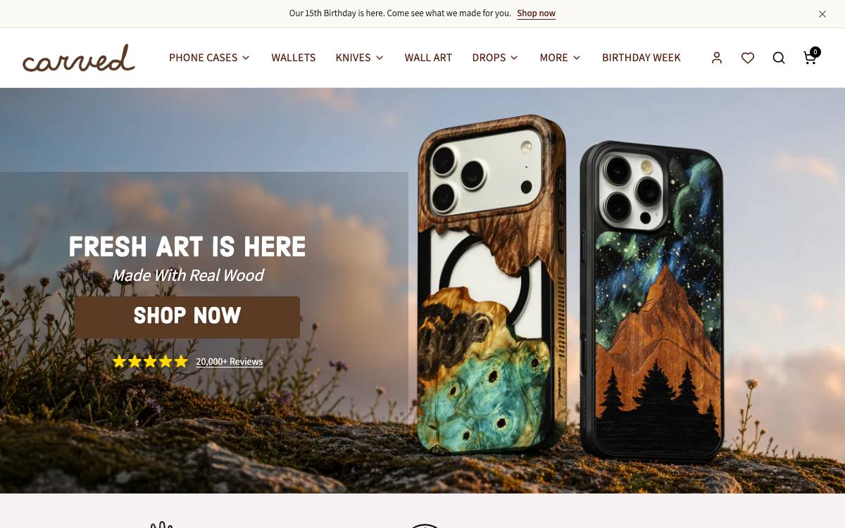 Screenshot of the website reached at carved.com