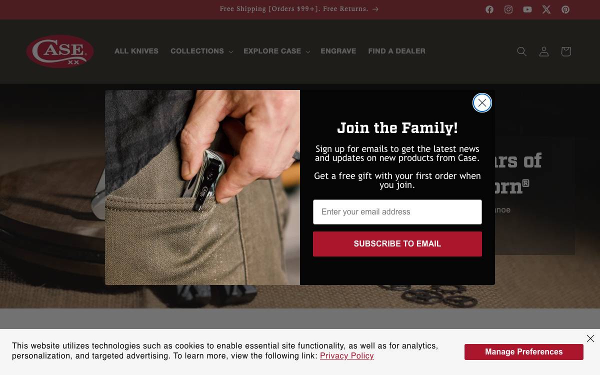 Screenshot of the website reached at caseknives.com