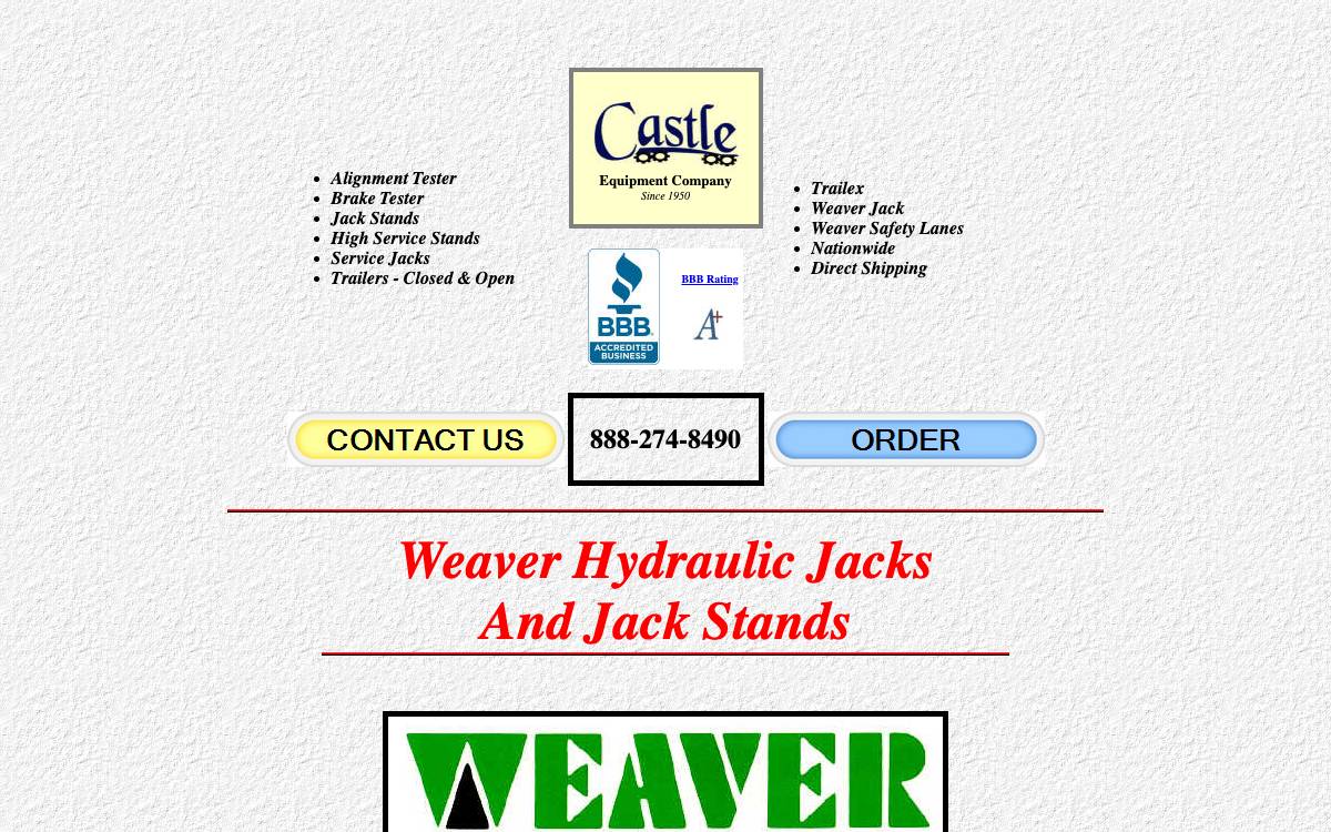Screenshot of the website reached at castleequipment.com