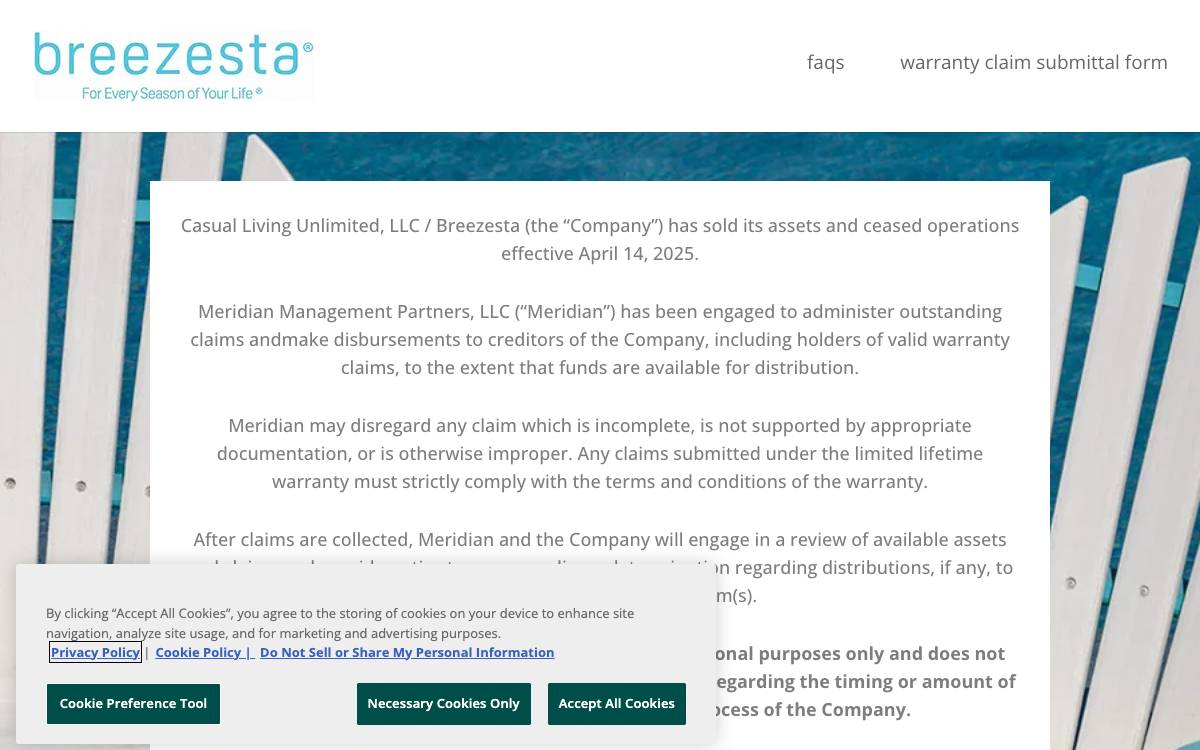 Screenshot of the website reached at breezesta.com