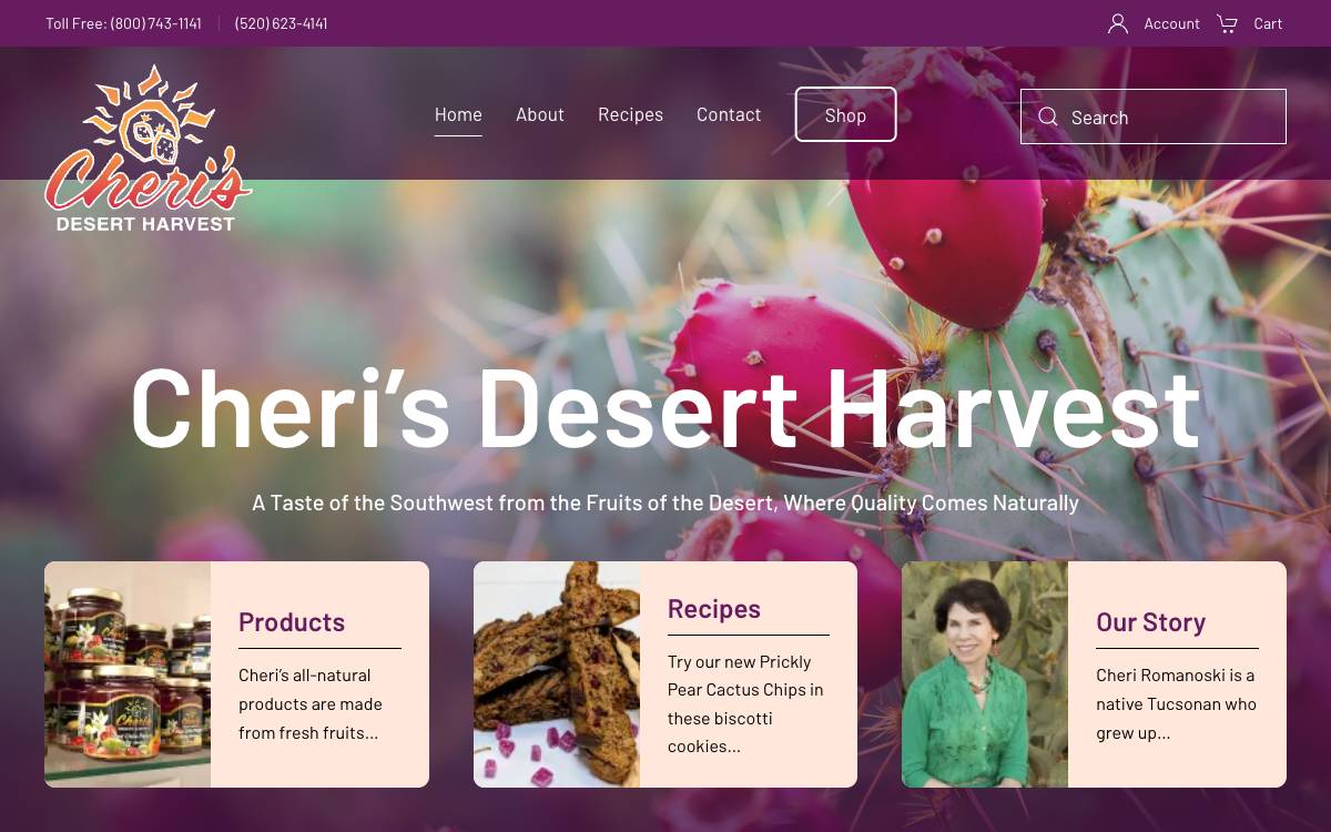 Screenshot of the website reached at cherisdesertharvest.com