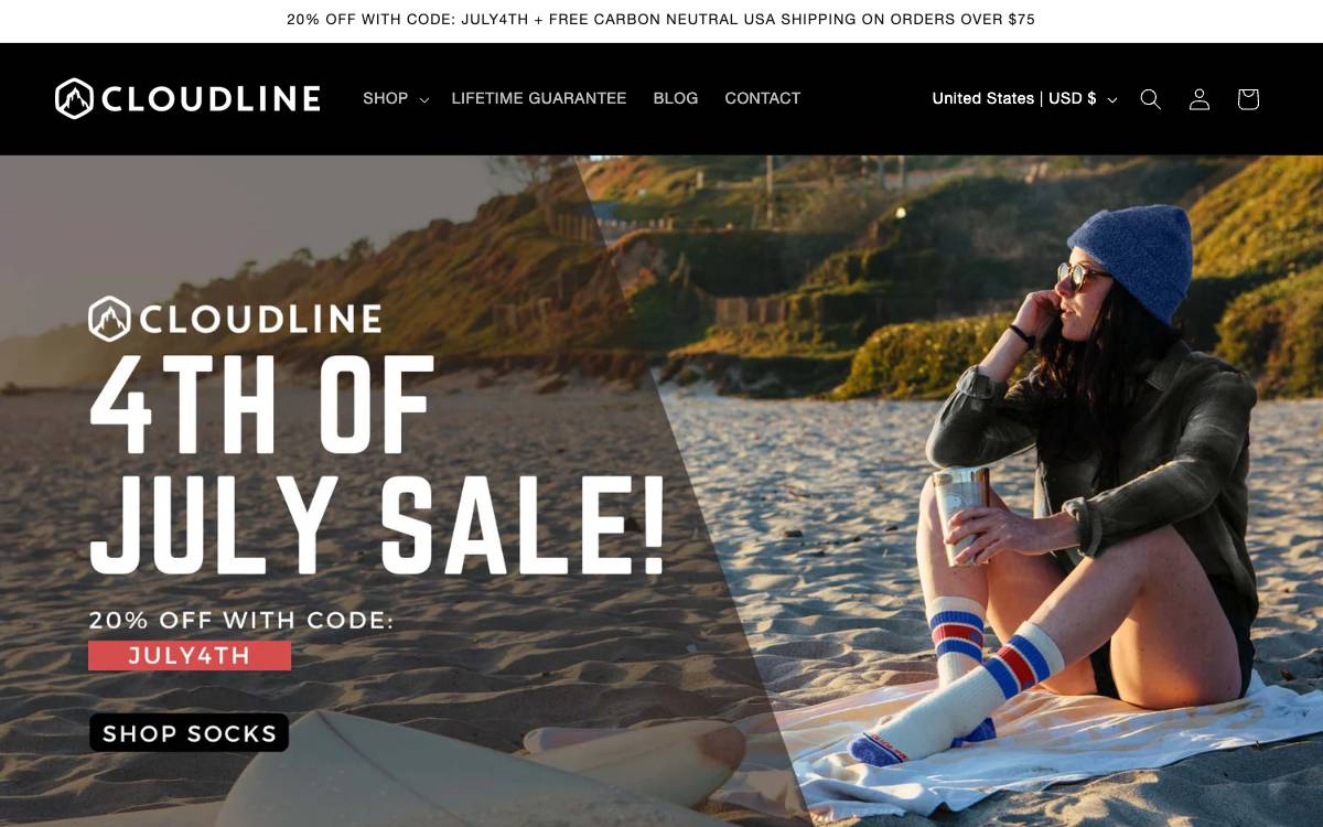 Screenshot of the website reached at cloudlineapparel.com
