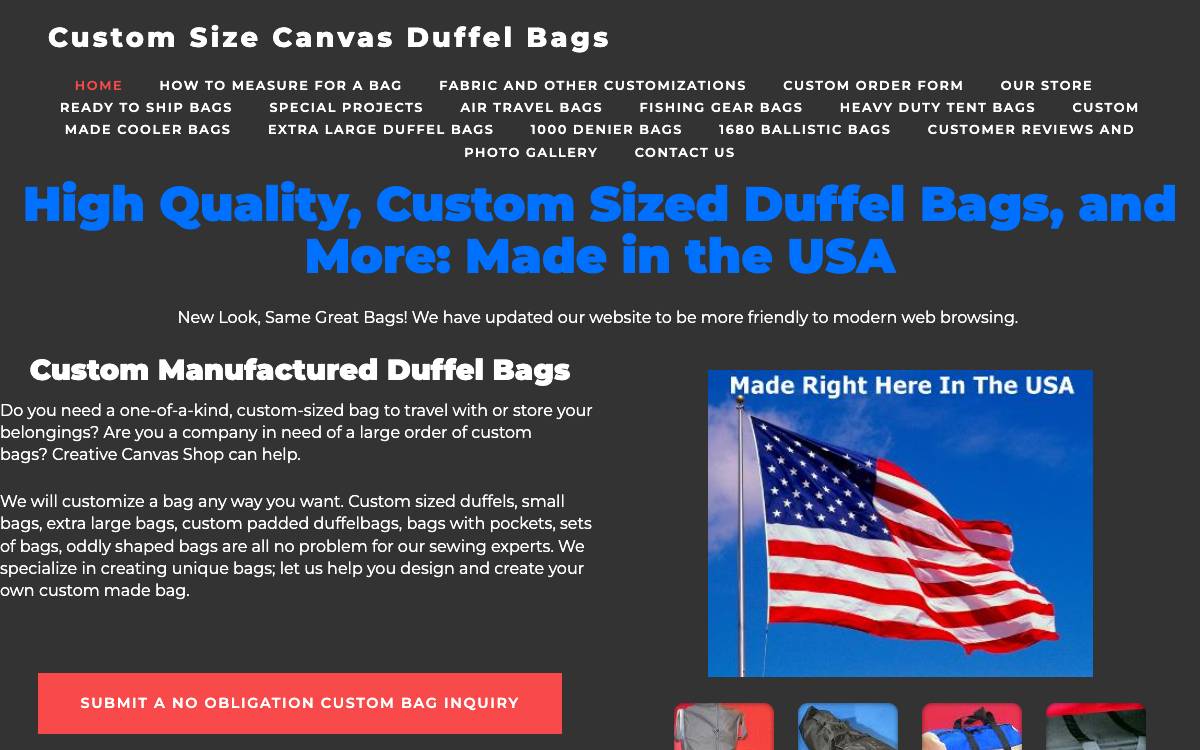 Screenshot of the website reached at duffels.biz