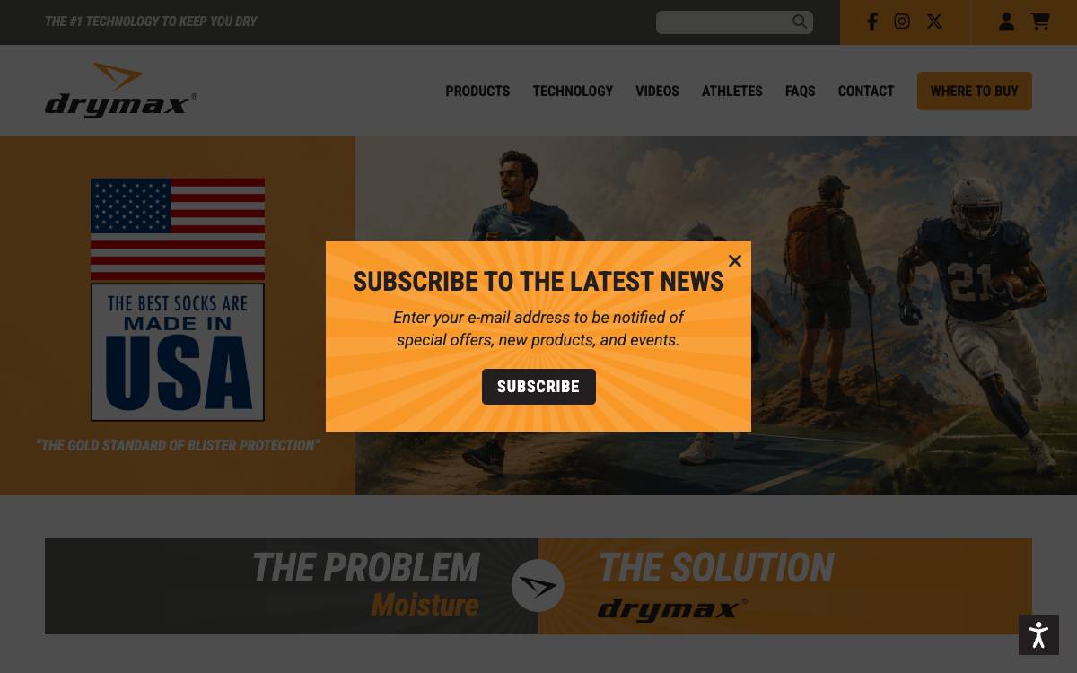 Screenshot of the website reached at drymaxsports.com