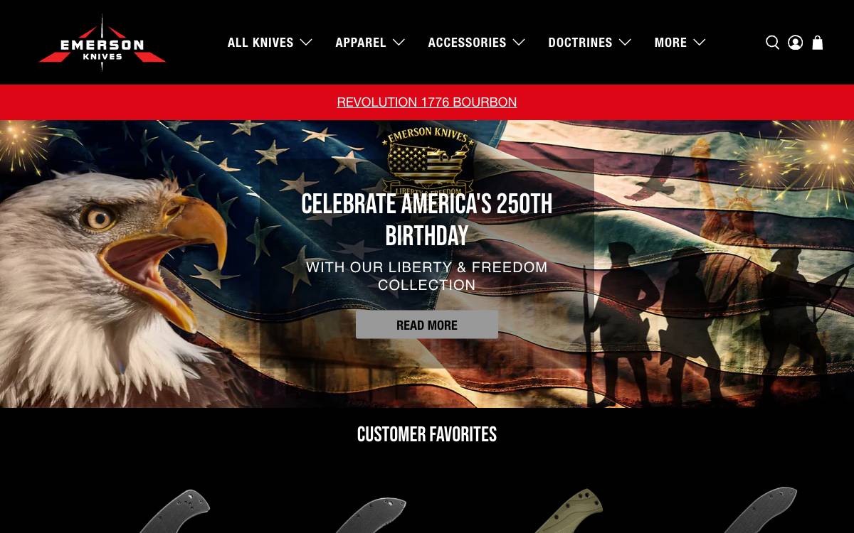Screenshot of the website reached at emersonknives.com