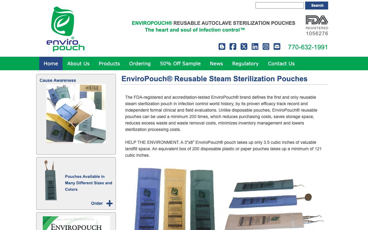 Screenshot of the website reached at enviropouch.com