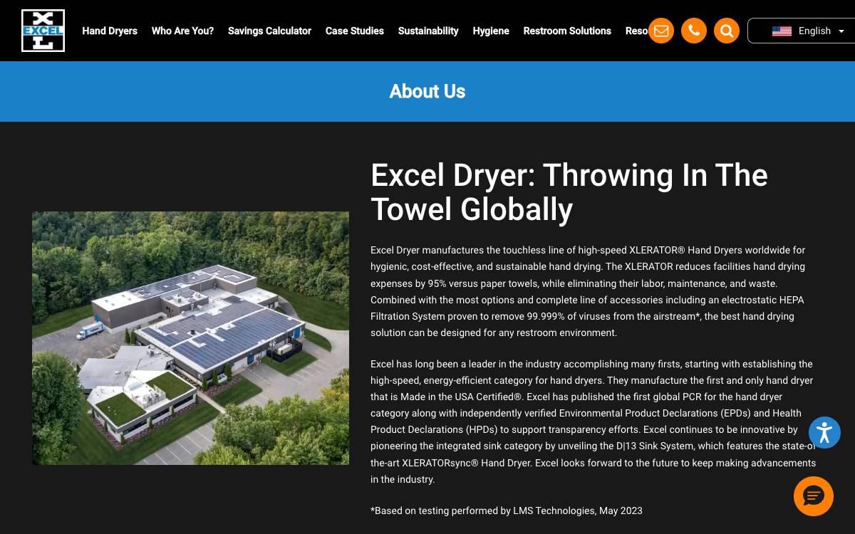 Screenshot of the website reached at exceldryer.com