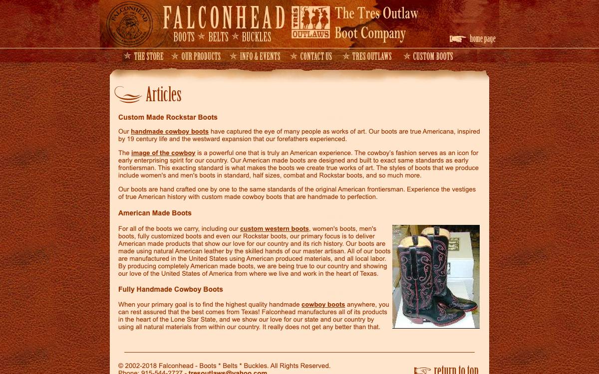 Screenshot of the website reached at falconhead.com