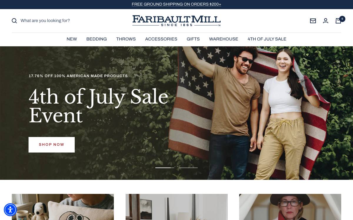 Screenshot of the website reached at faribaultmill.com