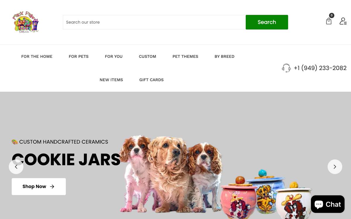 Screenshot of the website reached at fauxpawproductions.com