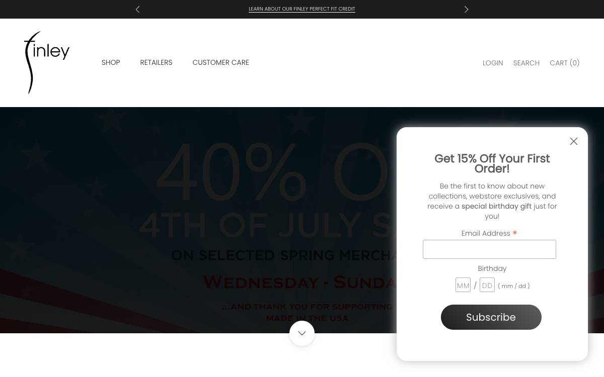 Screenshot of the website reached at thefinleyshirt.com