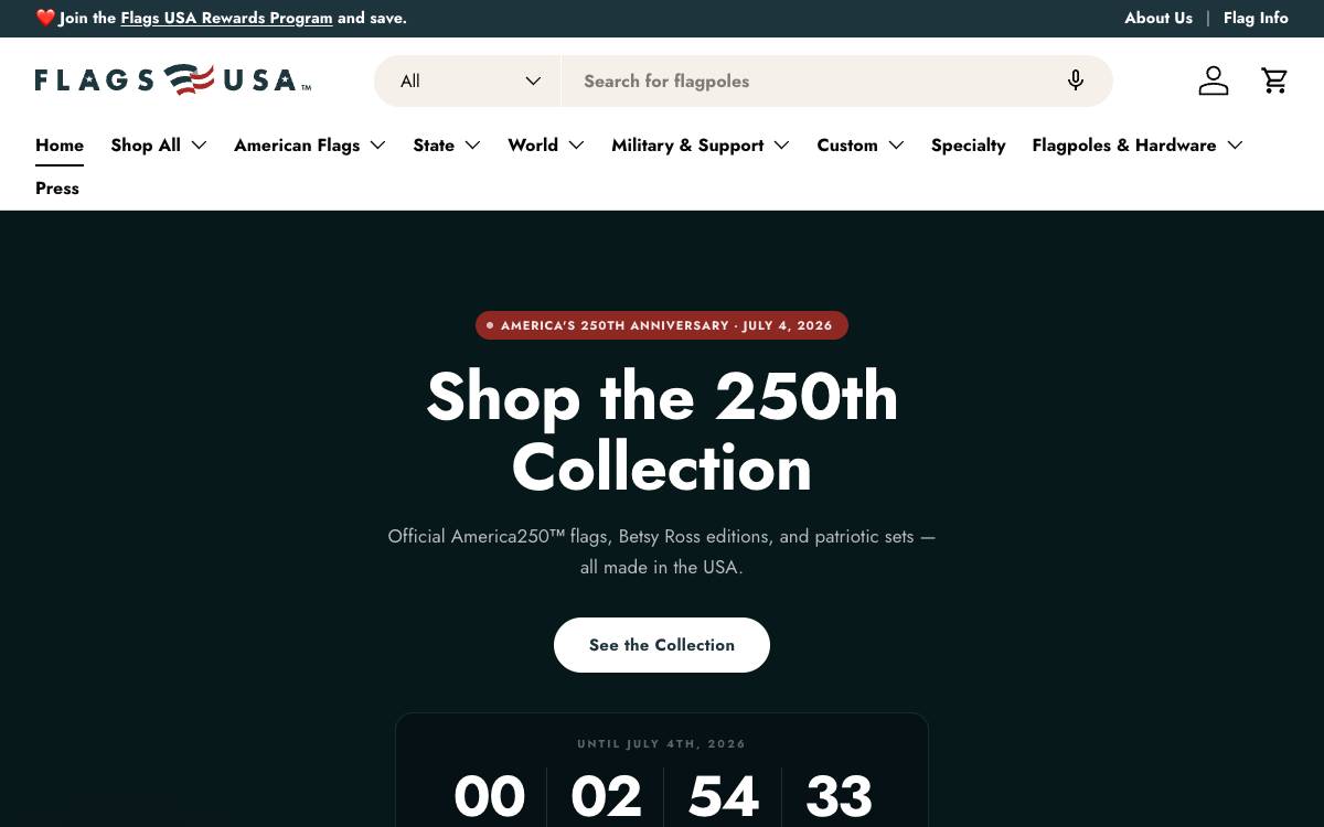 Screenshot of the website reached at flagsusa.com