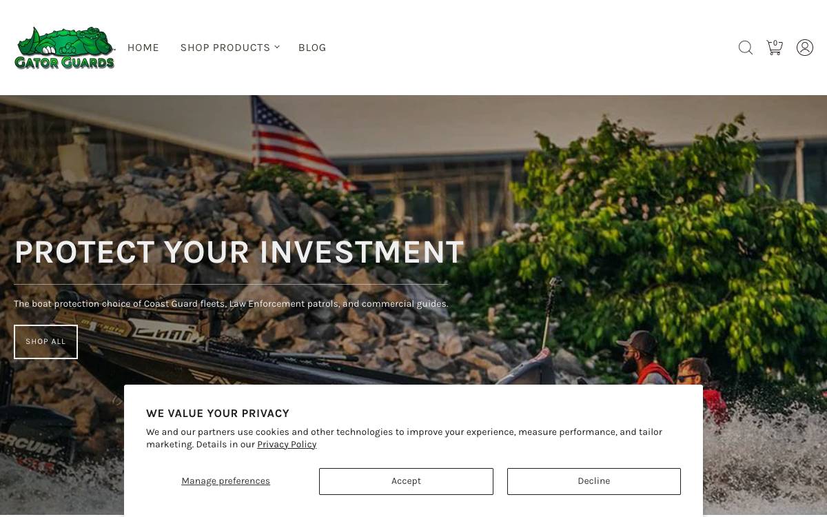 Screenshot of the website reached at gator-guards.com
