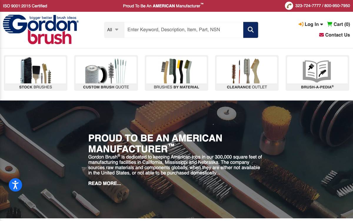 Screenshot of the website reached at gordonbrush.com