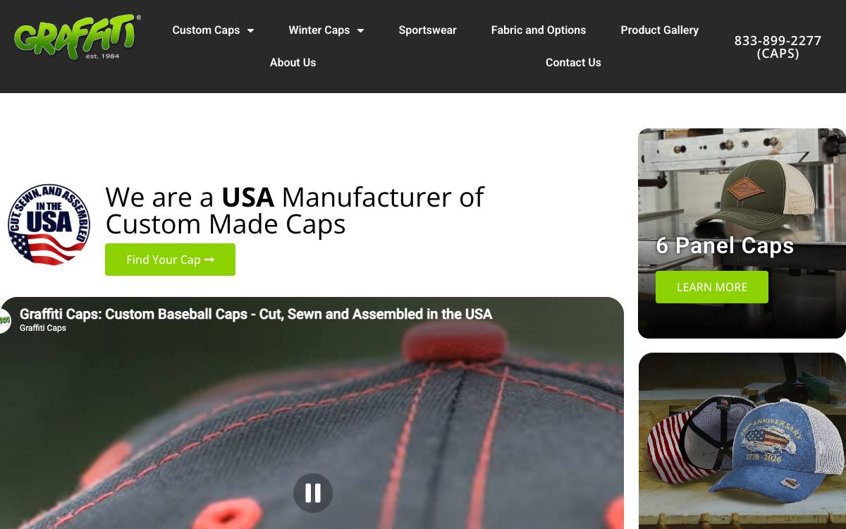 Screenshot of the website reached at graffiticaps.com