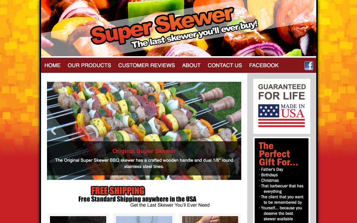 Screenshot of the website reached at superskewer.com