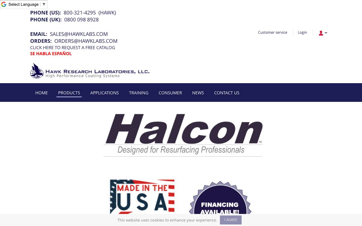 Screenshot of the website reached at hawklabs.com