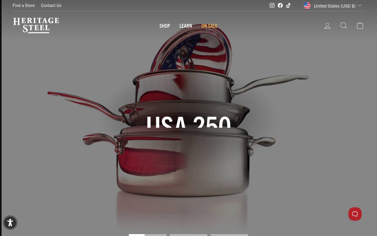 Screenshot of the website reached at heritagesteel.us