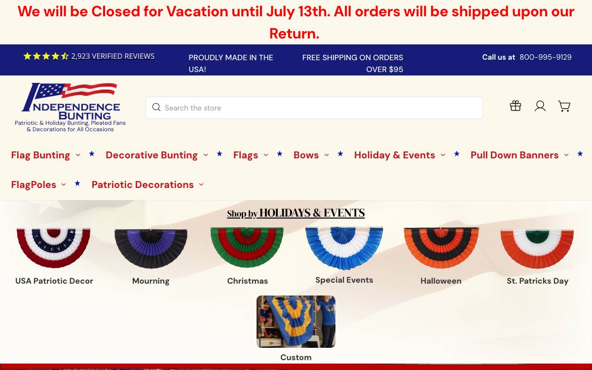 Screenshot of the website reached at independence-bunting.com