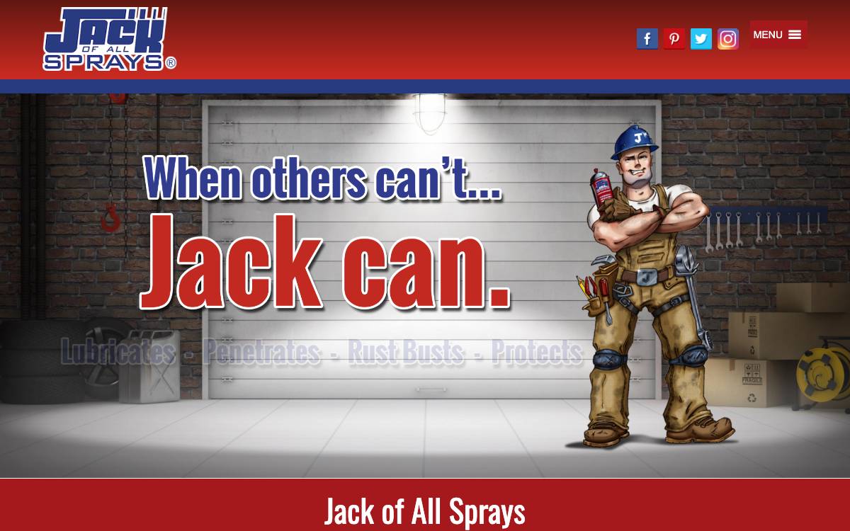 Screenshot of the website reached at jackofallsprays.com