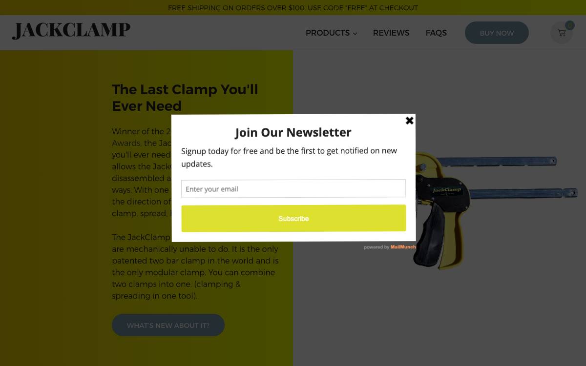 Screenshot of the website reached at jackclamp.com