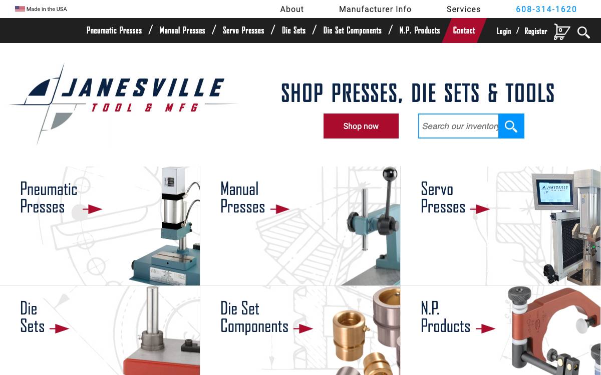 Screenshot of the website reached at janesvilletool.com