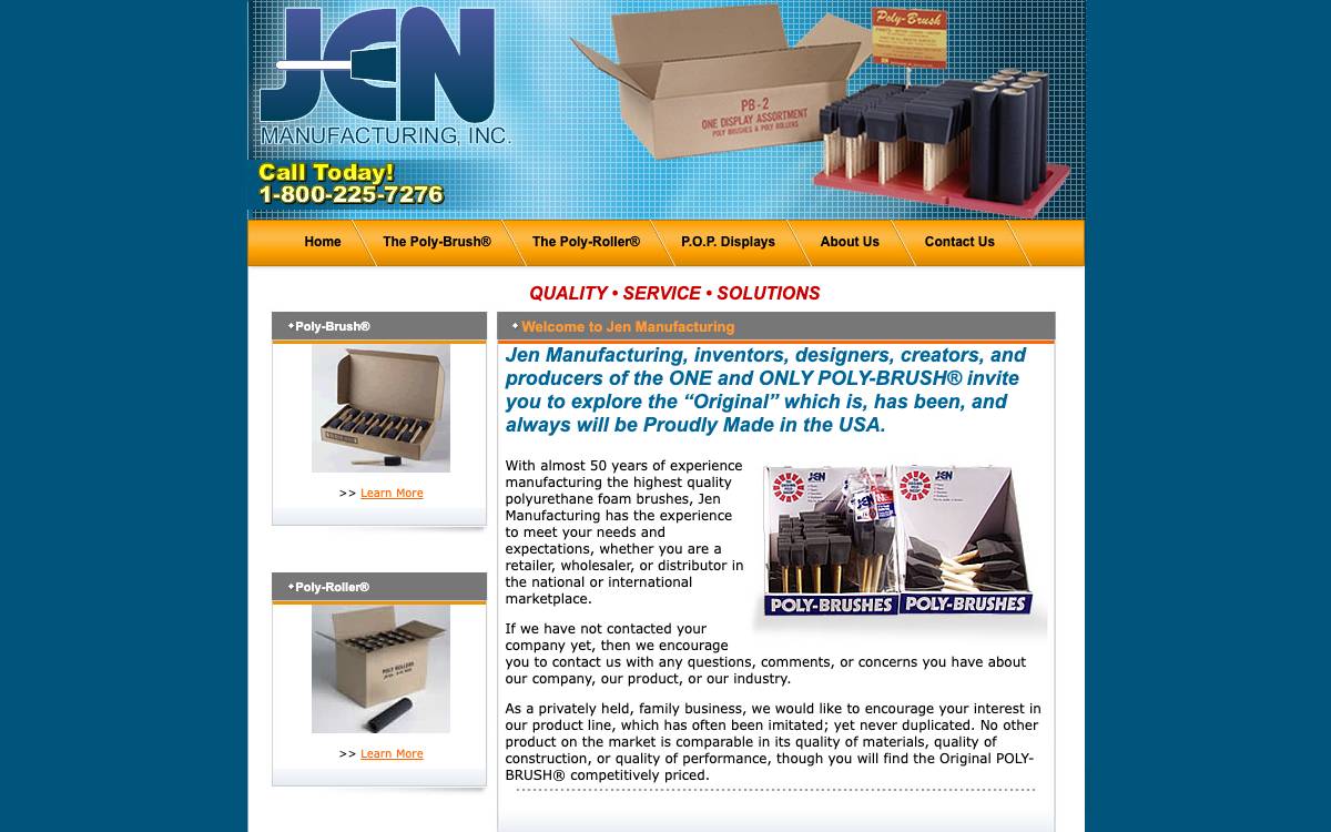 Screenshot of the website reached at jenmfg.com